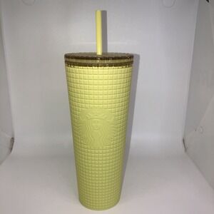 Starbucks Winter 2023 - Meadow Yellow Soft Touch Grid Cold Cup Tumbler 24 oz